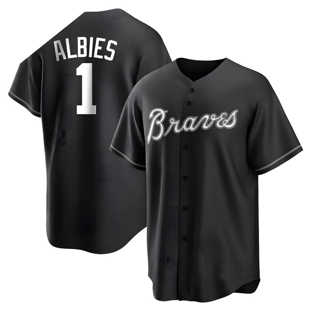 Kdoa A.Braves #1 Ozzie Albies Player Black&White Replica Stitched Jerseys