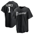 Kdoa A.Braves #1 Ozzie Albies Player Black&White Replica Stitched Jerseys
