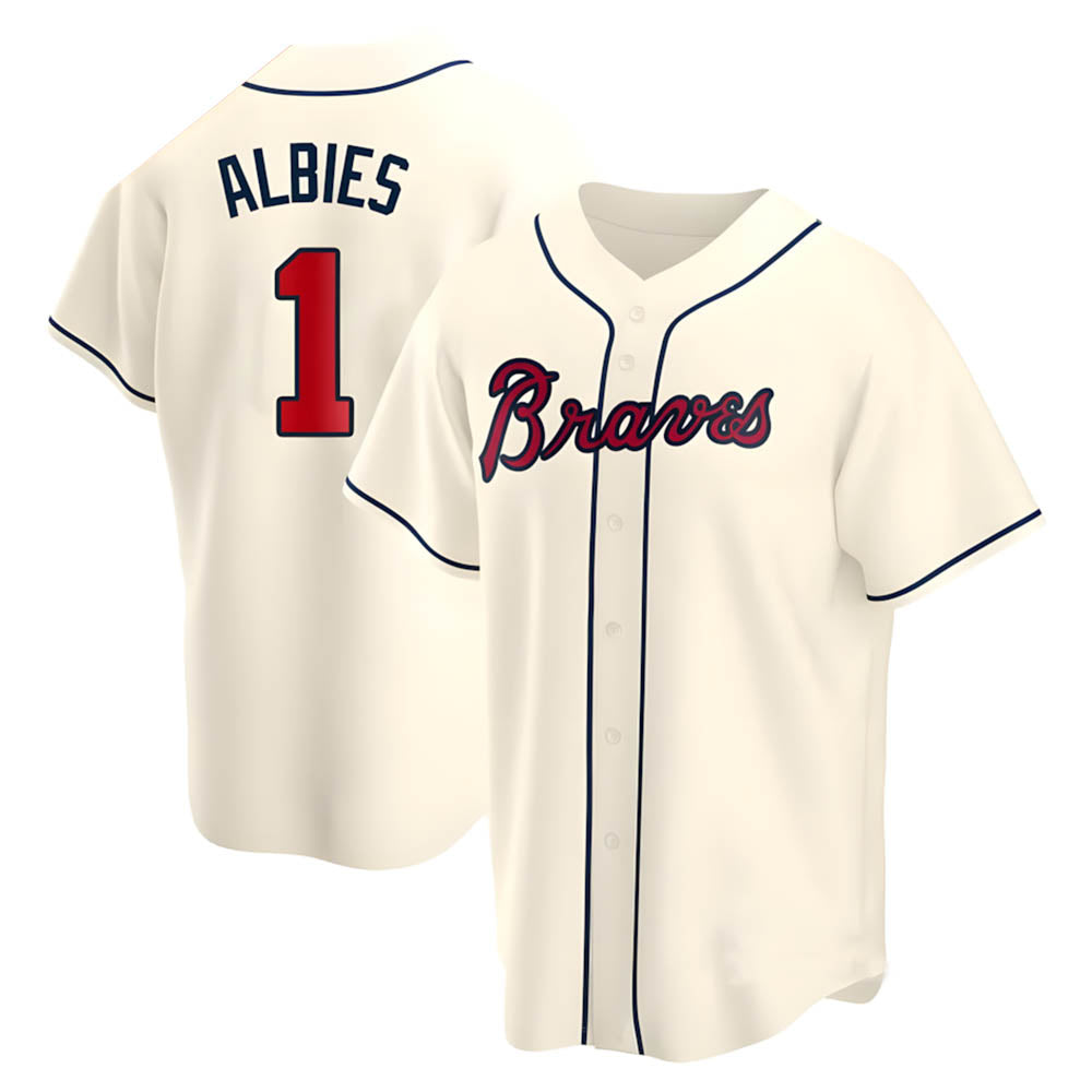 Kdoa A.Braves #1 Ozzie Albies Player Cream Replica Alternate Stitched Jerseys