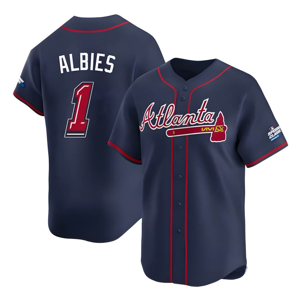 Kdoa A.Braves #1 Ozzie Albies Player Navy Limited 2025 Speedway Classic Alternate Stitched Jerseys