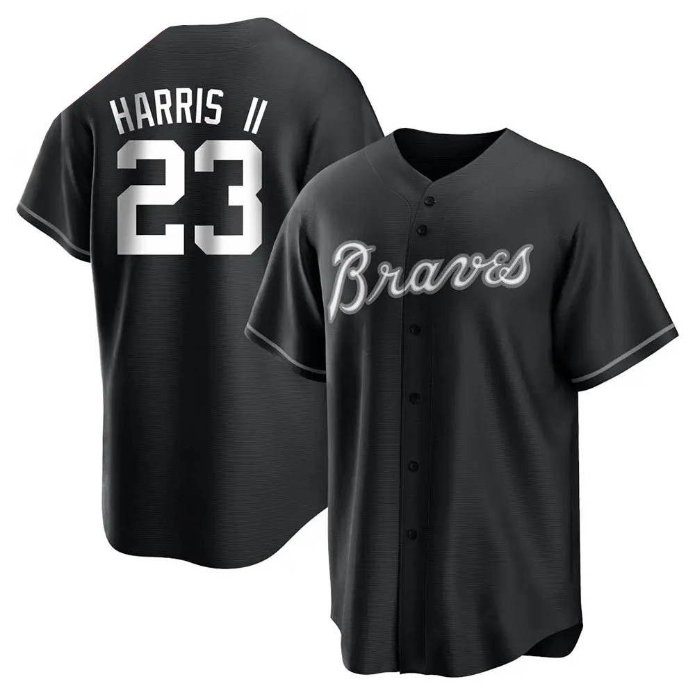 Kdoa A.Braves #23 Michael Harris II player Black&White Replica Stitched Jerseys