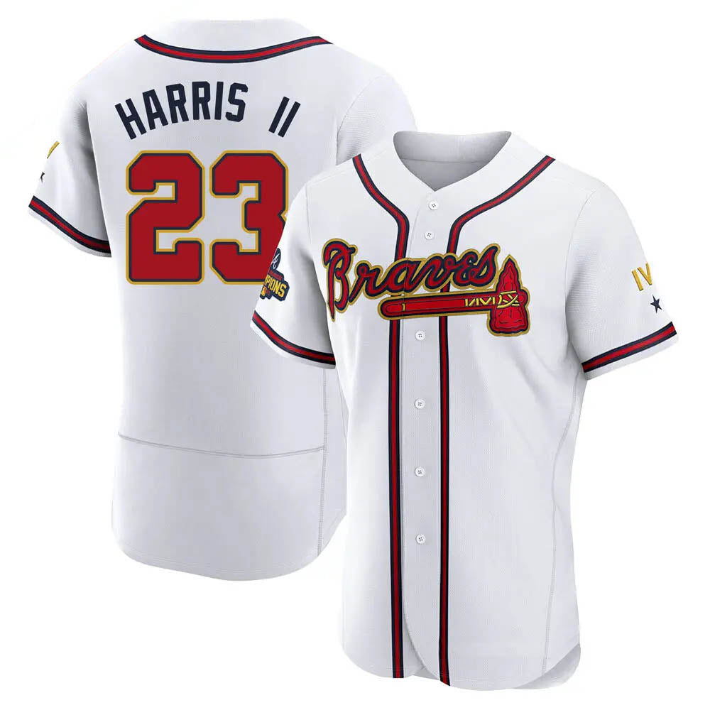 Kdoa A.Braves #23 Michael Harris II player White&Gold Authentic Program Stitched Jerseys
