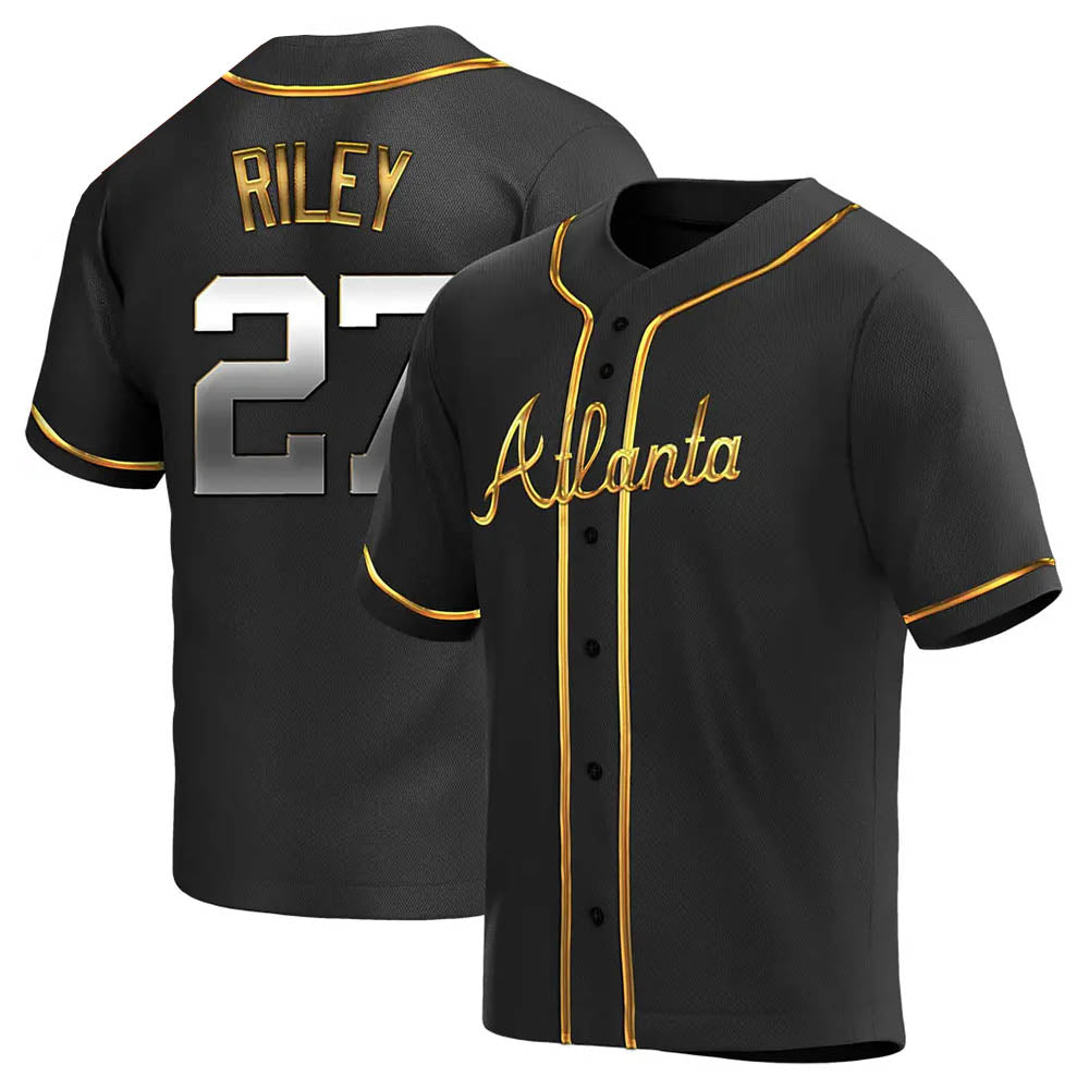 Kdoa A.Braves #27 Austin Riley Player Black&Gold Replica en Alternate Stitched Jerseys