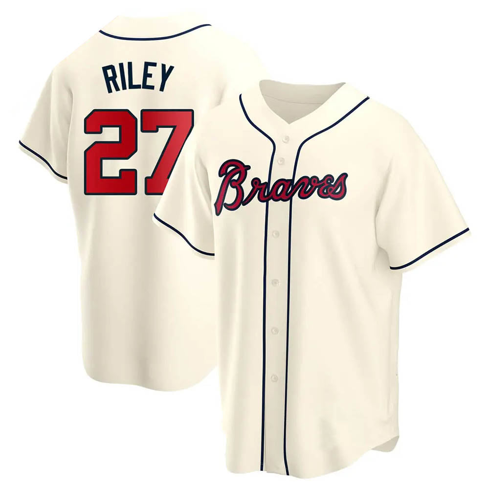 Kdoa A.Braves #27 Austin Riley Player Cream Replica Alternate Stitched Jerseys