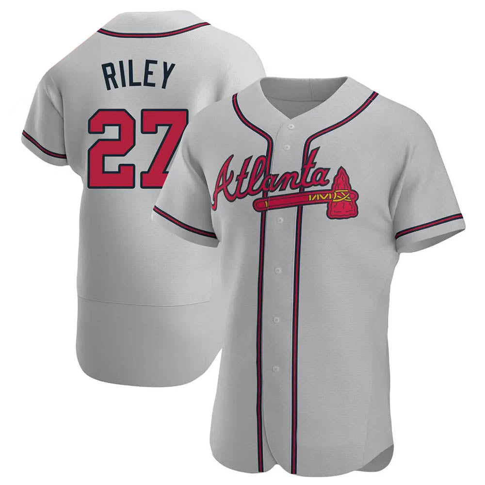 Kdoa A.Braves #27 Austin Riley Player Gray Authentic Road Stitched Jerseys