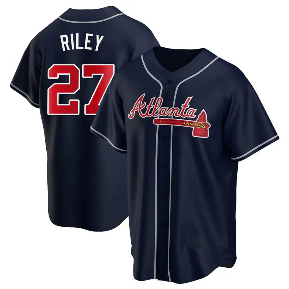Kdoa A.Braves #27 Austin Riley Player Navy Replica Alternate Stitched Jerseys