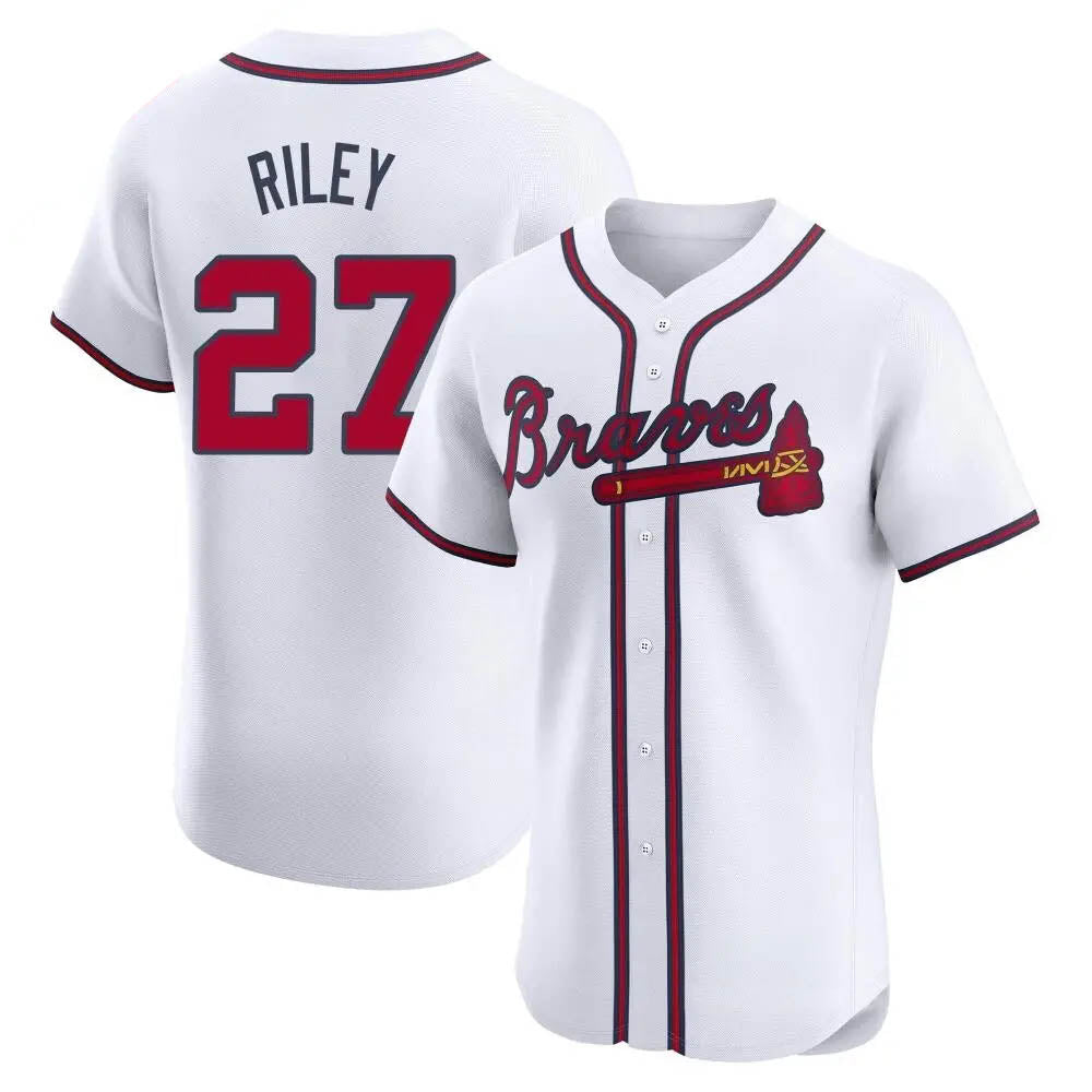 Kdoa A.Braves #27 Austin Riley Player White Elite Home Stitched Jerseys