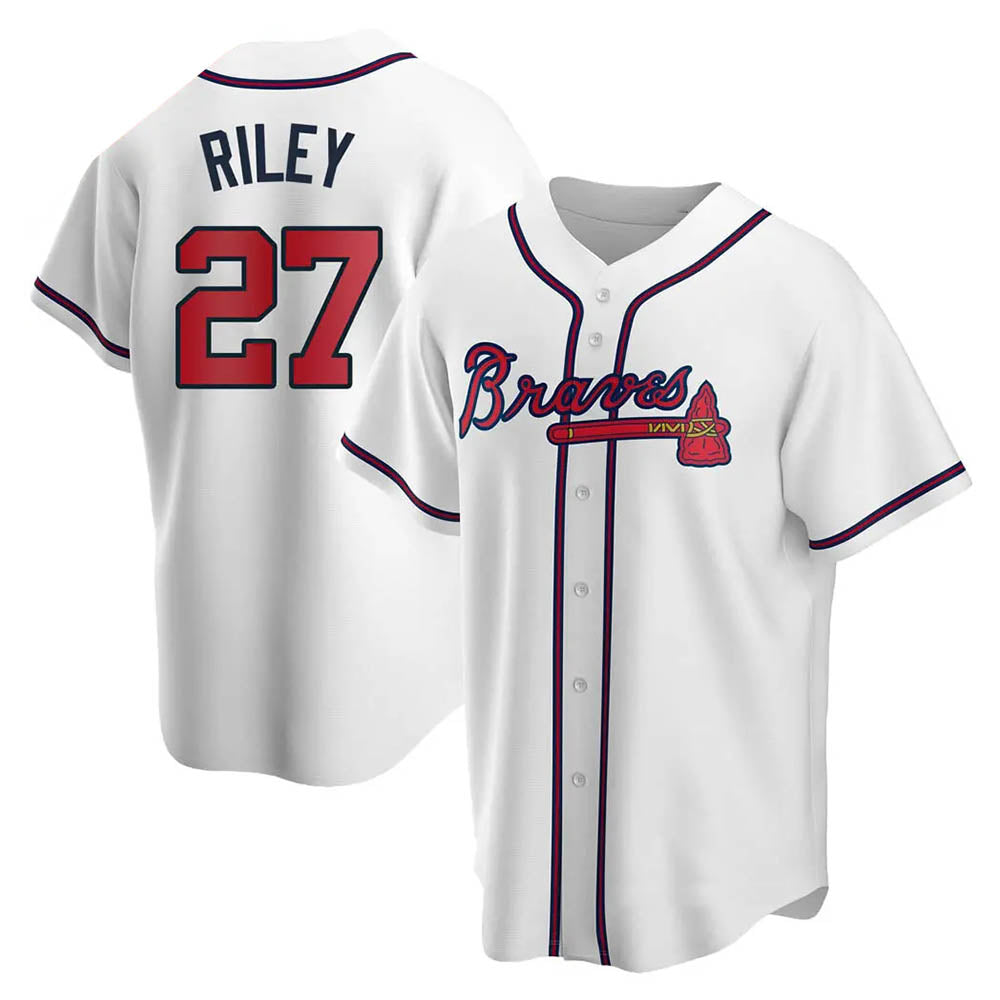 Kdoa A.Braves #27 Austin Riley Player White Replica Home Stitched Jerseys