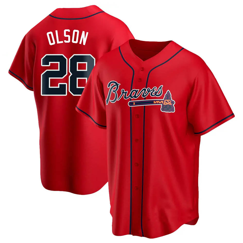 Kdoa A.Braves #28 Matt Olson Player Red Replica Alternate Stitched Jerseys