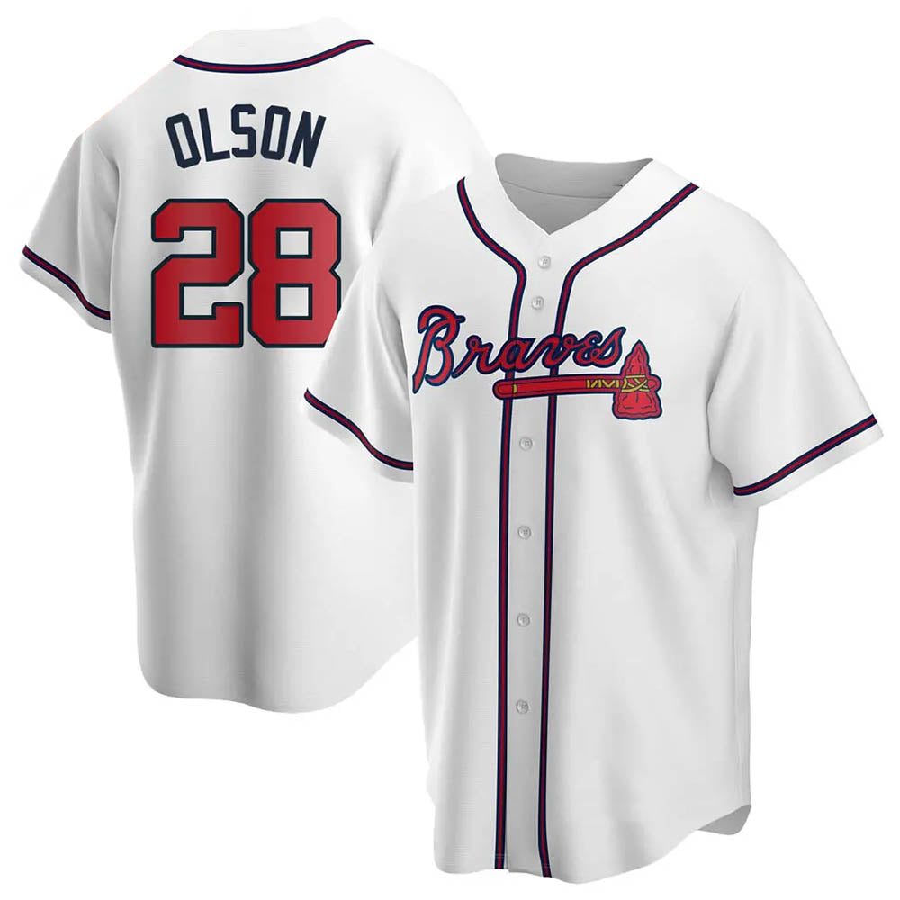 Kdoa A.Braves #28 Matt Olson Player White Replica Home Stitched Jerseys