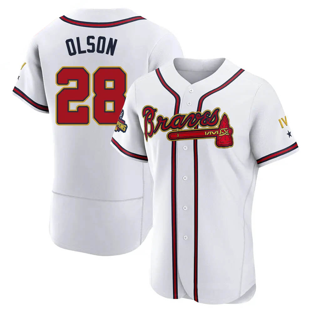Kdoa A.Braves #28 Matt Olson Player White&Gold Authentic Program Stitched Jerseys