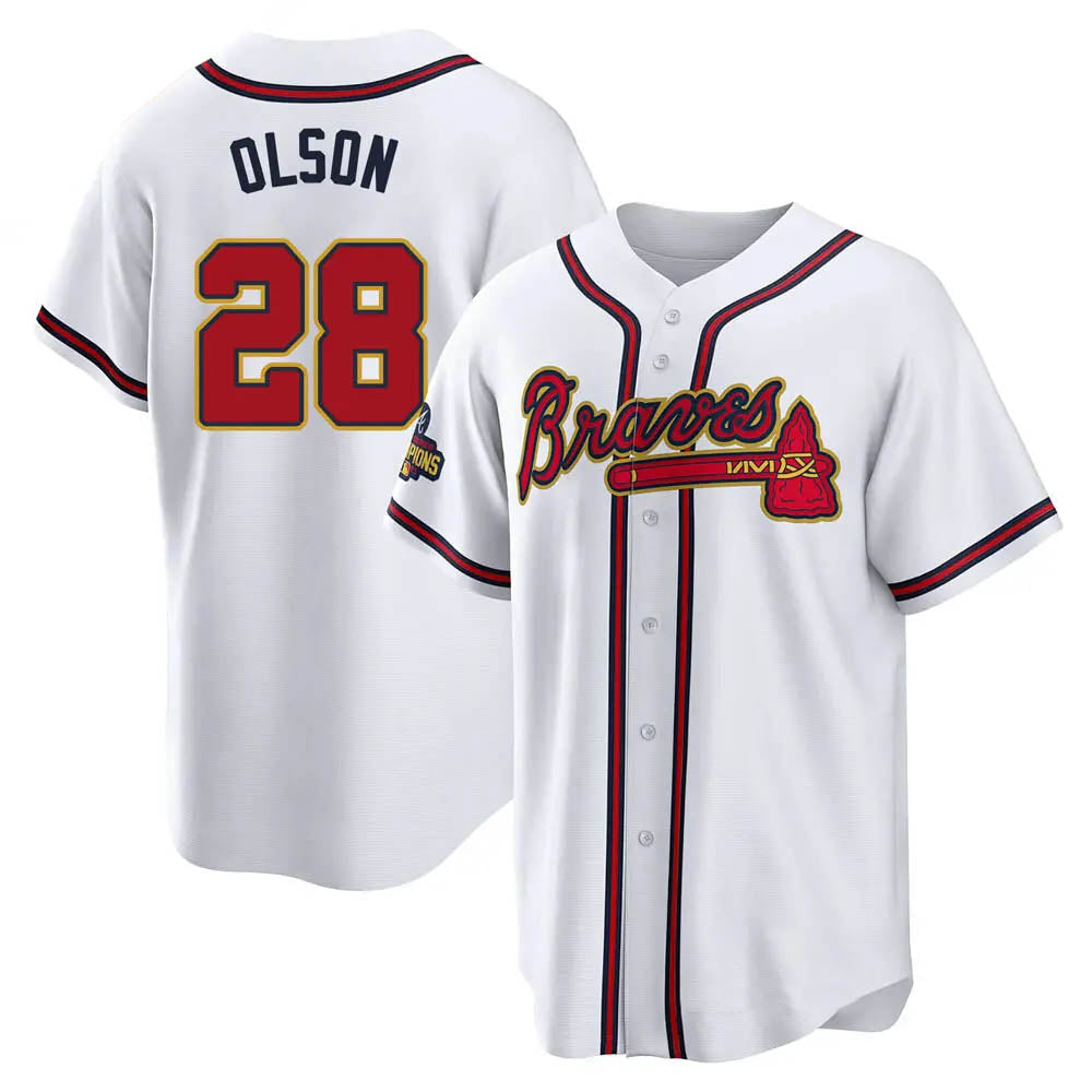Kdoa A.Braves #28 Matt Olson Player White&Gold Replica Program Stitched Jerseys