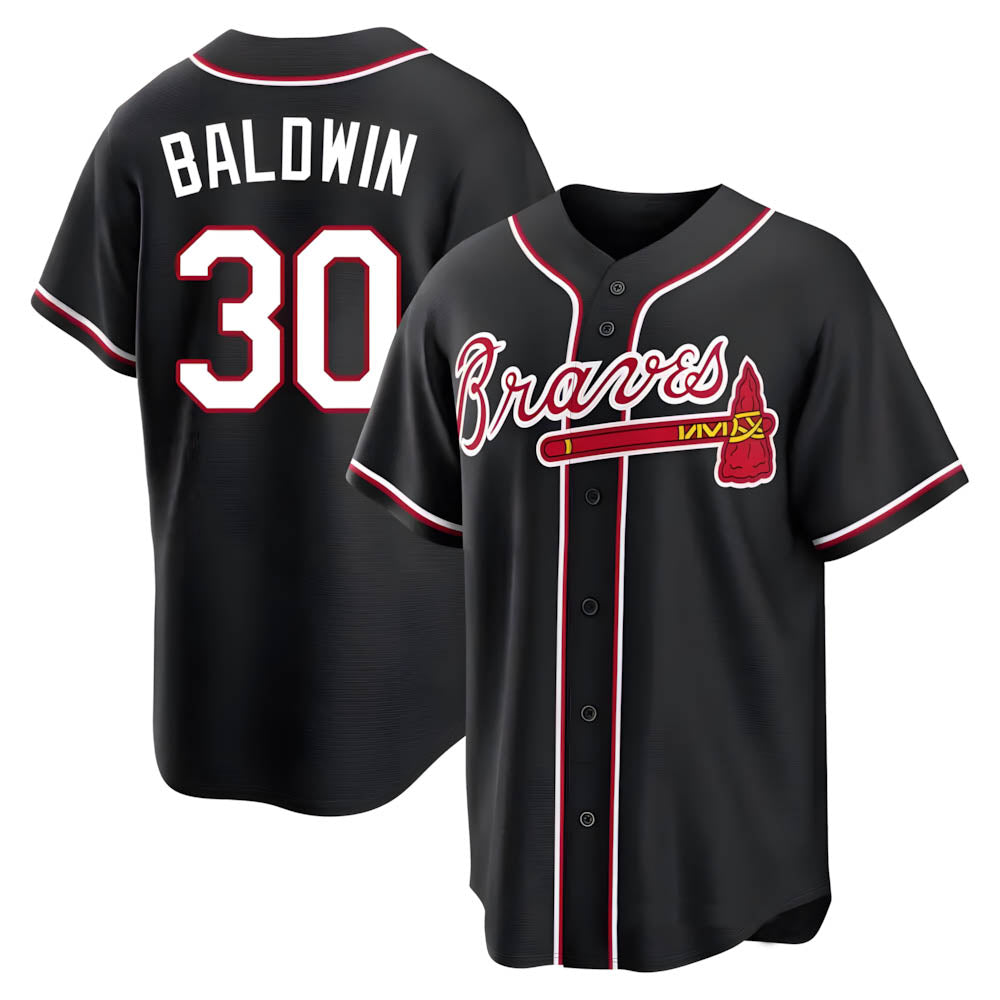 Kdoa A.Braves #30 Drake Baldwin player Black Replica Fashion Out Stitched Jerseys