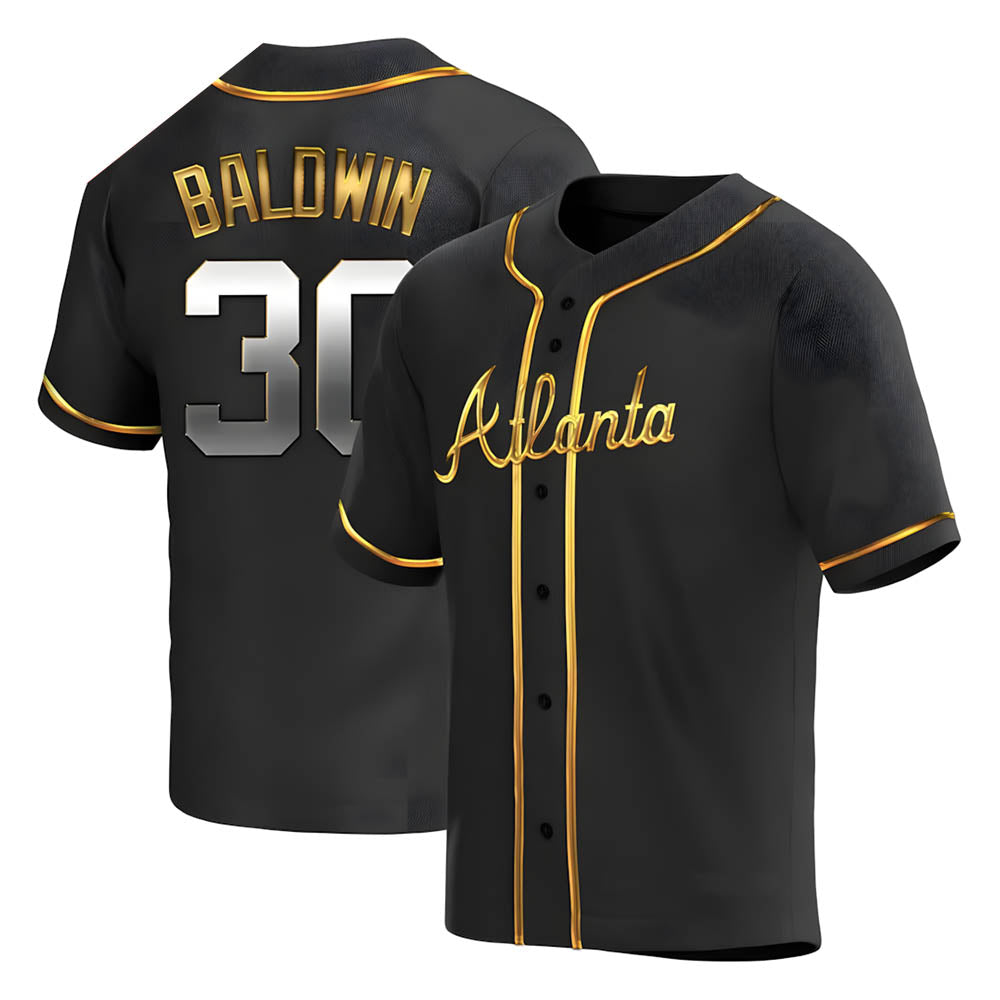 Kdoa A.Braves #30 Drake Baldwin player Gold Replica Black en Alternate Stitched Jerseys