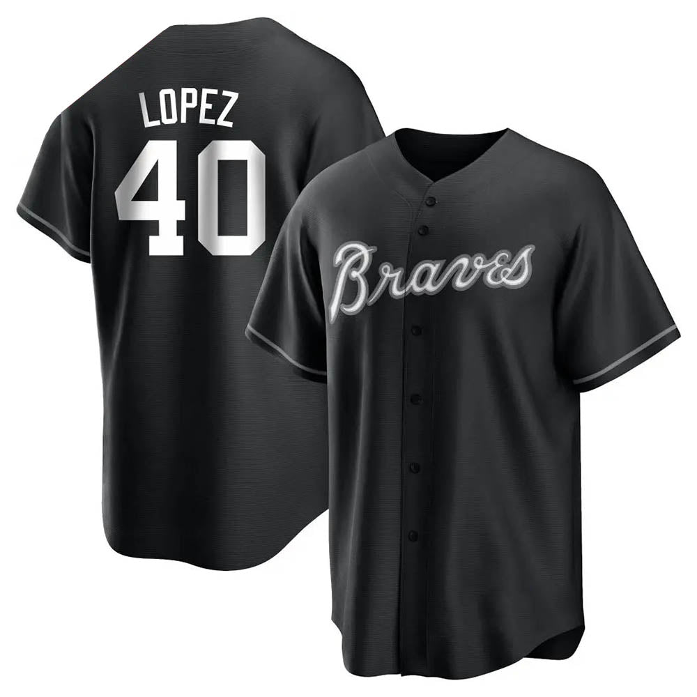 Kdoa A.Braves #40 Reynaldo Lopez player Black&White Replica Stitched Jerseys