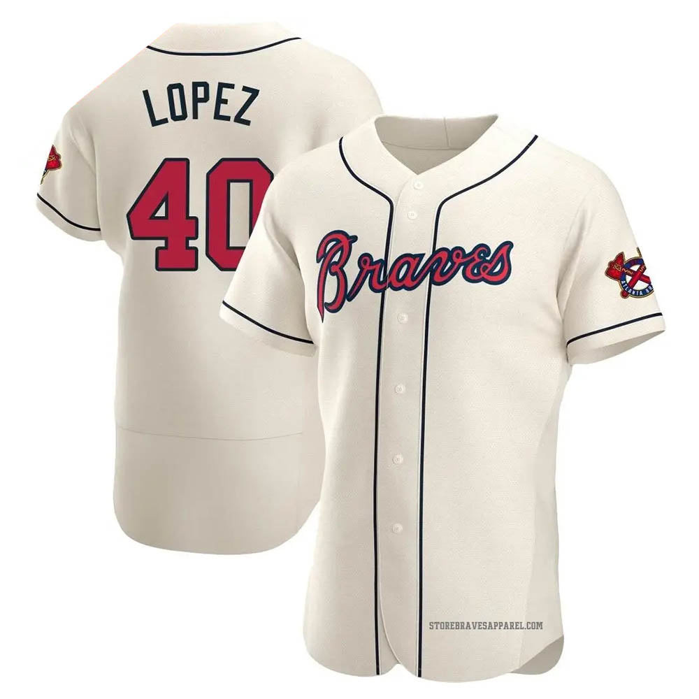 Kdoa A.Braves #40 Reynaldo Lopez player Cream Authentic Alternate Stitched Jerseys