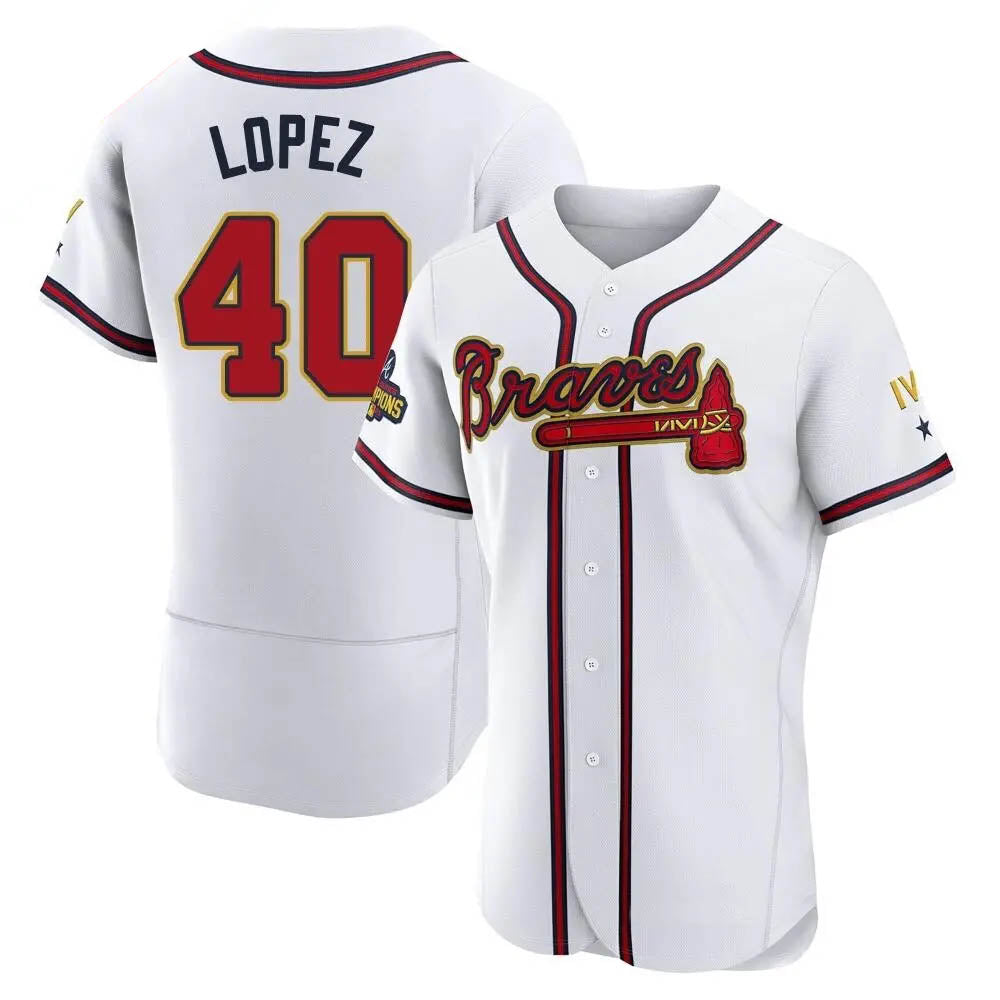 Kdoa A.Braves #40 Reynaldo Lopez player White&Gold Authentic Program Stitched Jerseys