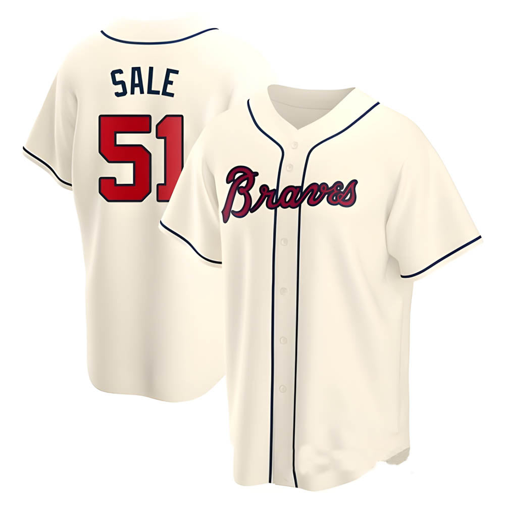 Kdoa A.Braves #51 Chris Sale Player Navy Cream Alternate Replica Stitched Jerseys