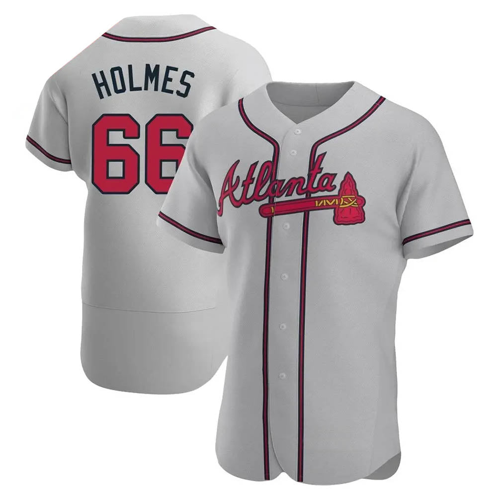 Kdoa A.Braves #66 Grant Holmes Player Gray Authentic Road Stitched Jerseys