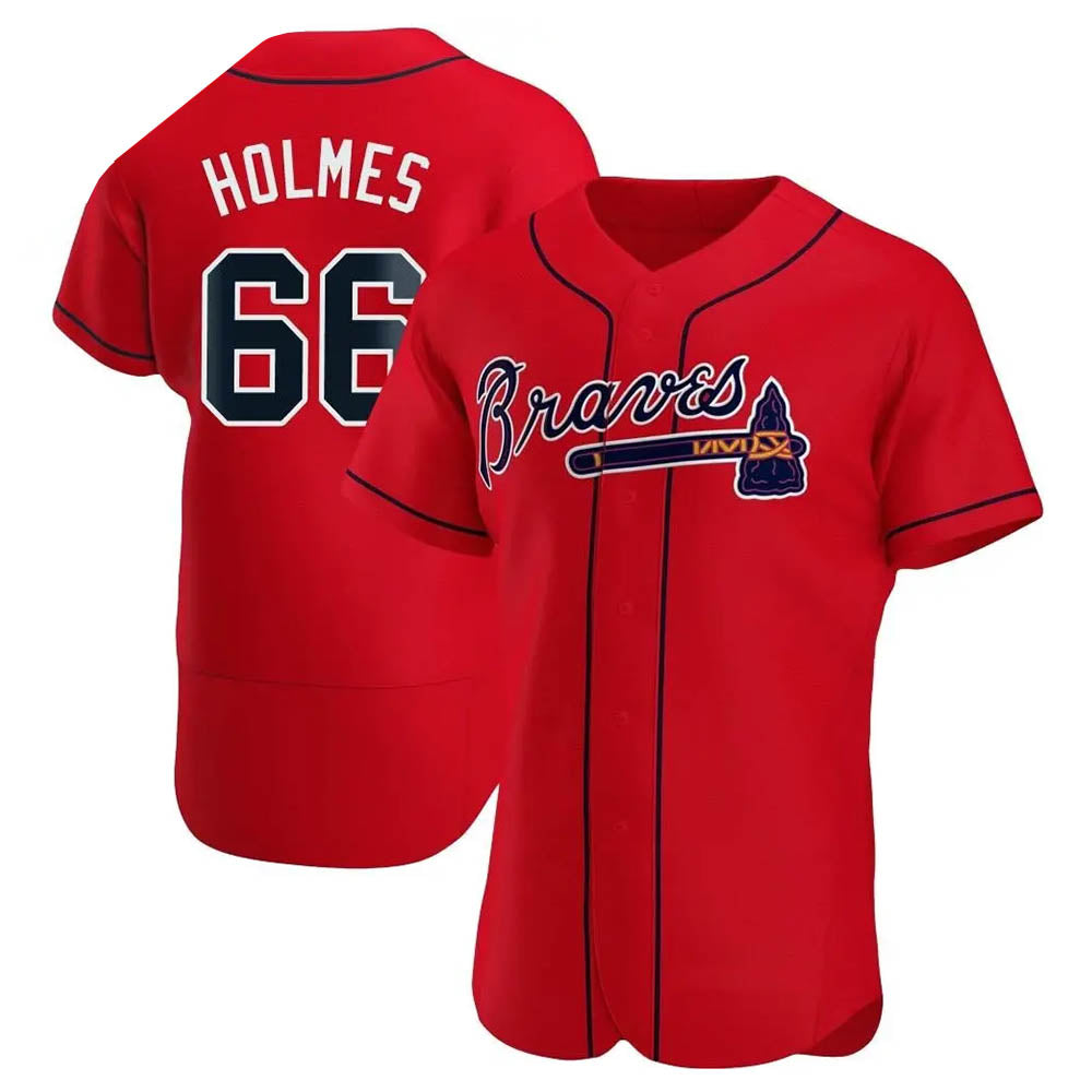 Kdoa A.Braves #66 Grant Holmes Player Red Authentic Alternate Stitched Jerseys