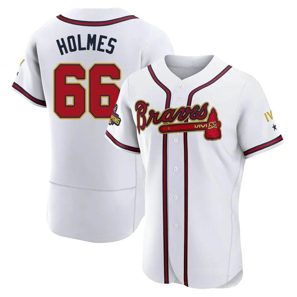 Kdoa A.Braves #66 Grant Holmes Player White&Gold Authentic Program Stitched Jerseys