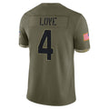 Kdoa A.Cardinals #4 Jeremiyah Love Player Olive Salute To Service Limited Home Game Stitched Jerseys