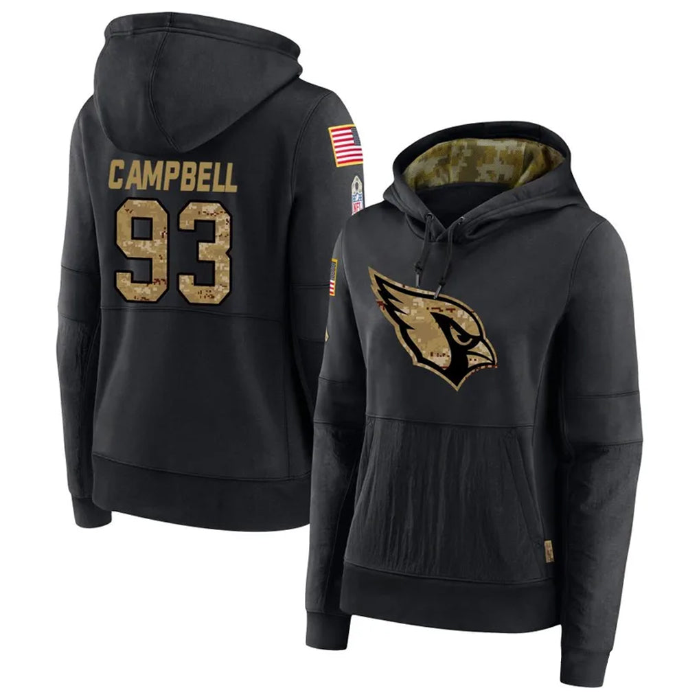 Kdoa A.Cardinals #93 Calais Campbell Player Black Salute to Service Hoodies Stitched Jerseys