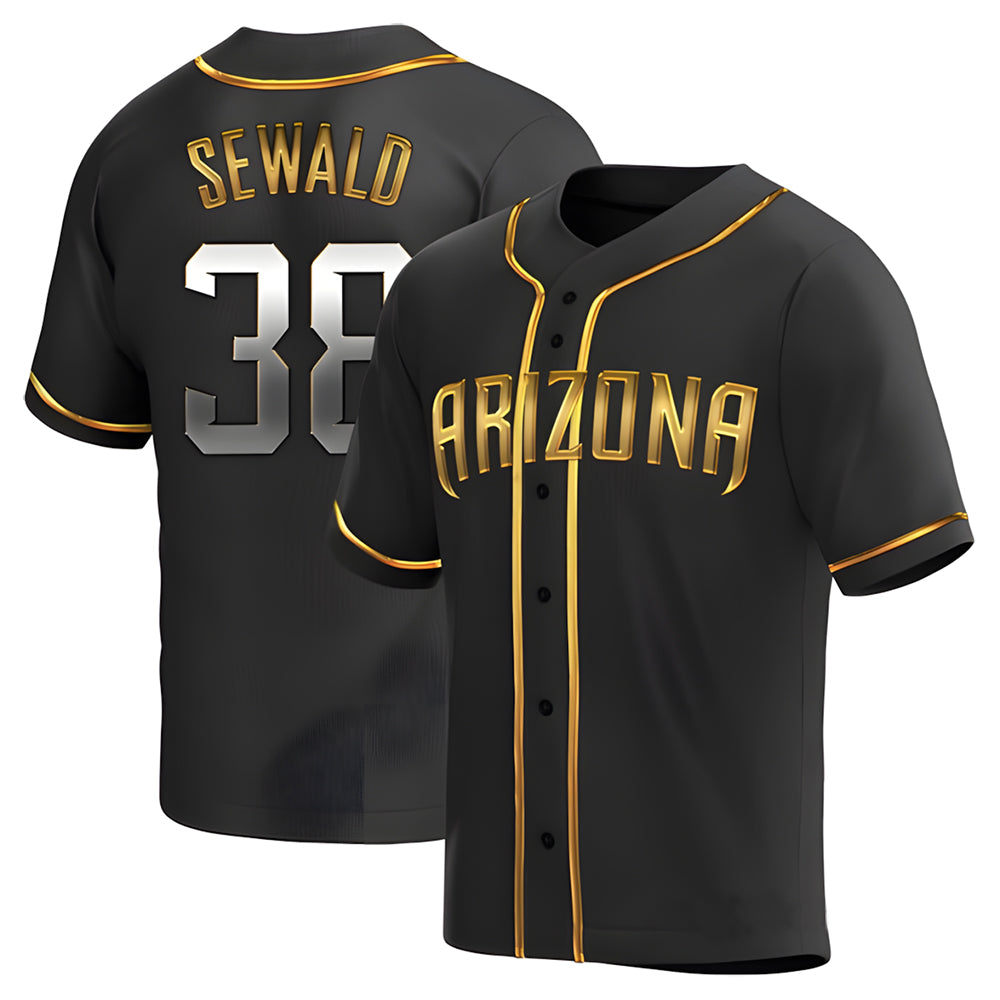 Kdoa A.Diamondbacks #38 Paul Sewald Player Black Golden Replica Alternate Stitched Jersey