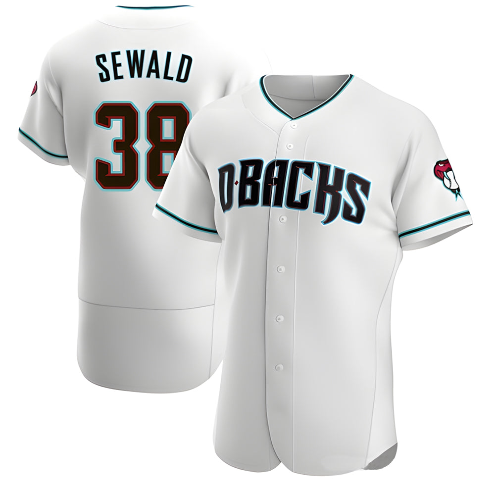 Kdoa A.Diamondbacks #38 Paul Sewald Player White Teal Authentic Alternate Stitched Jersey