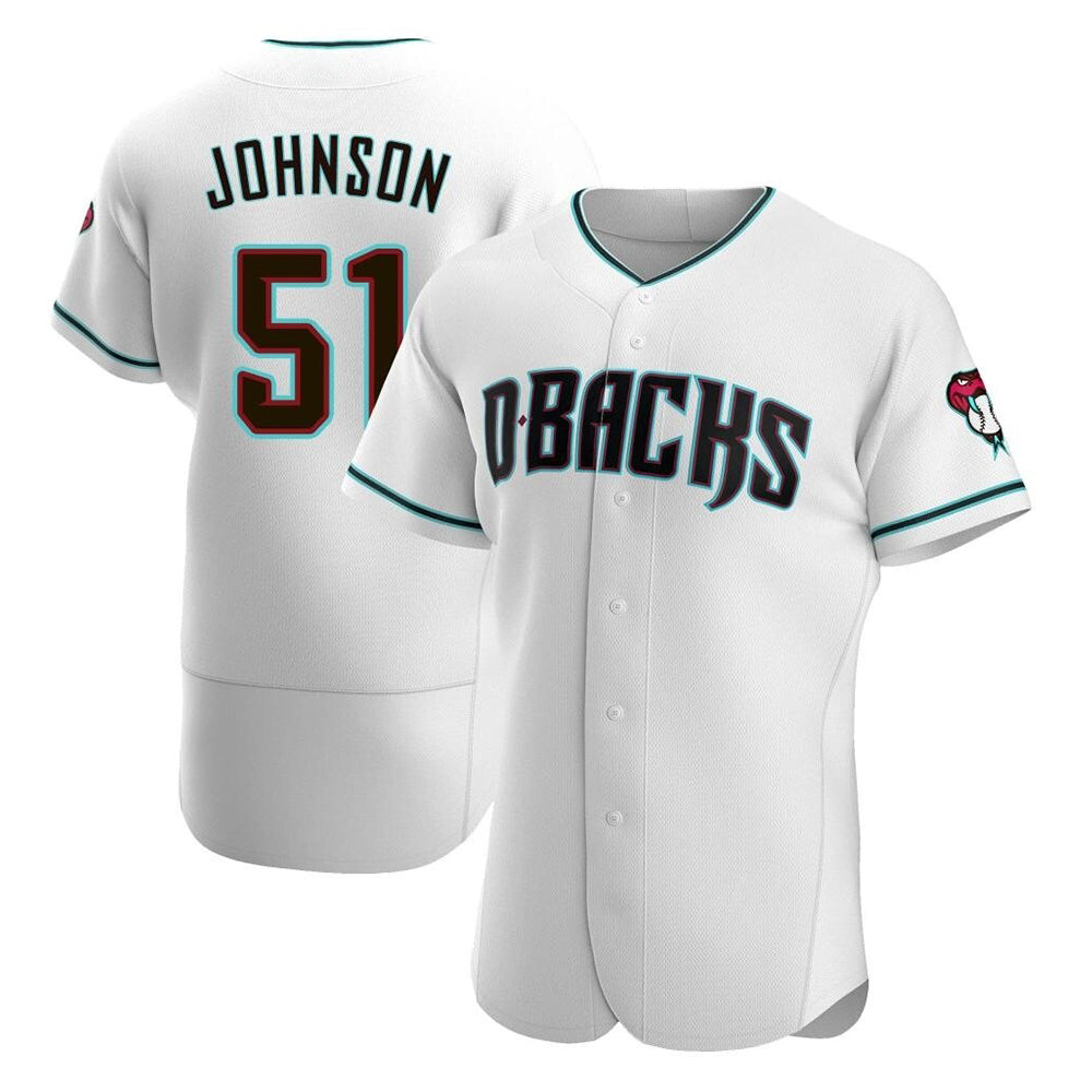 Kdoa A.Diamondbacks #51 Randy Johnson White Teal Alternate Authentic Stitched Jerseys