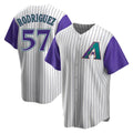 Kdoa A.Diamondbacks #57 Eduardo Rodriguez Player  Cream Purple Replica Alternate Cooperstown Collection Stitched Jersey