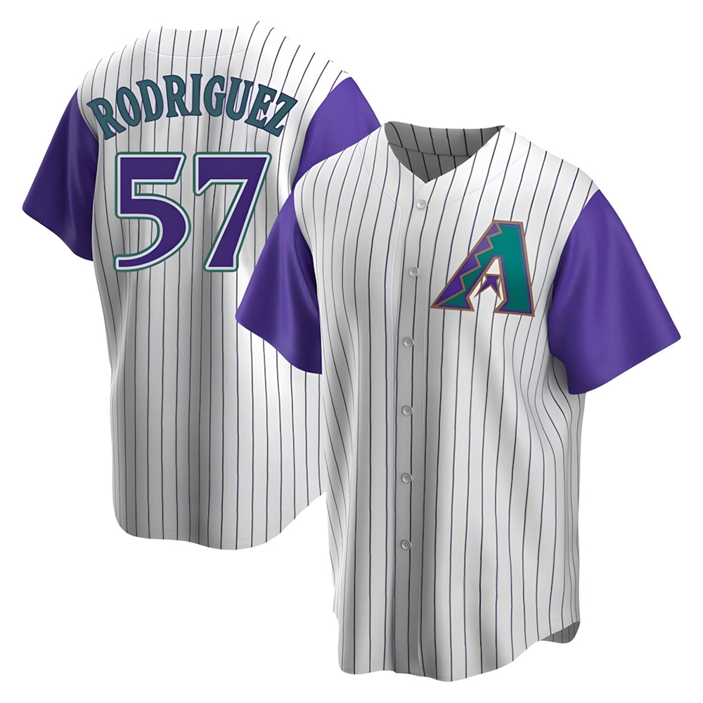 Kdoa A.Diamondbacks #57 Eduardo Rodriguez Player  Cream Purple Replica Alternate Cooperstown Collection Stitched Jersey