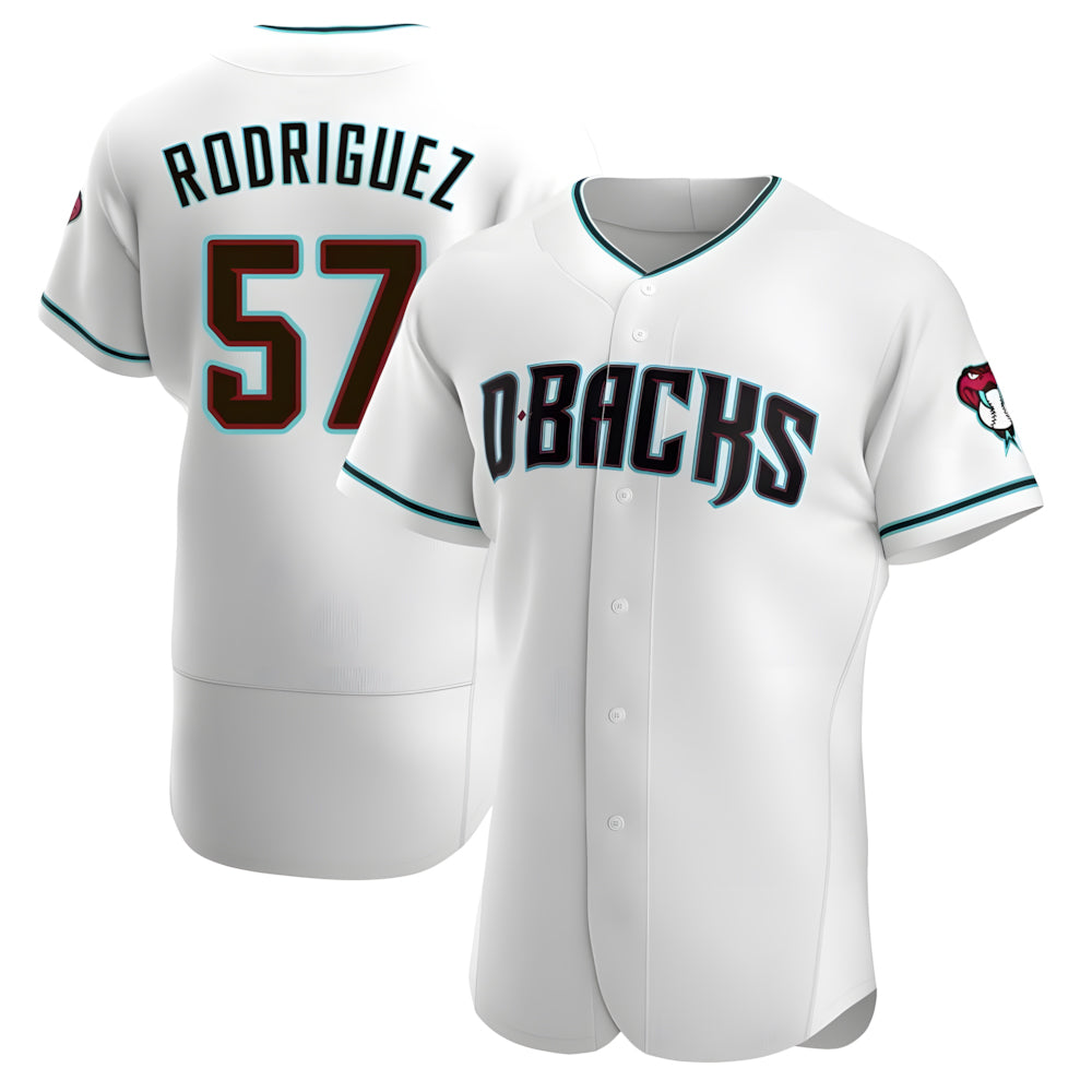 Kdoa A.Diamondbacks #57 Eduardo Rodriguez Player White Teal Alternate Stitched Jersey