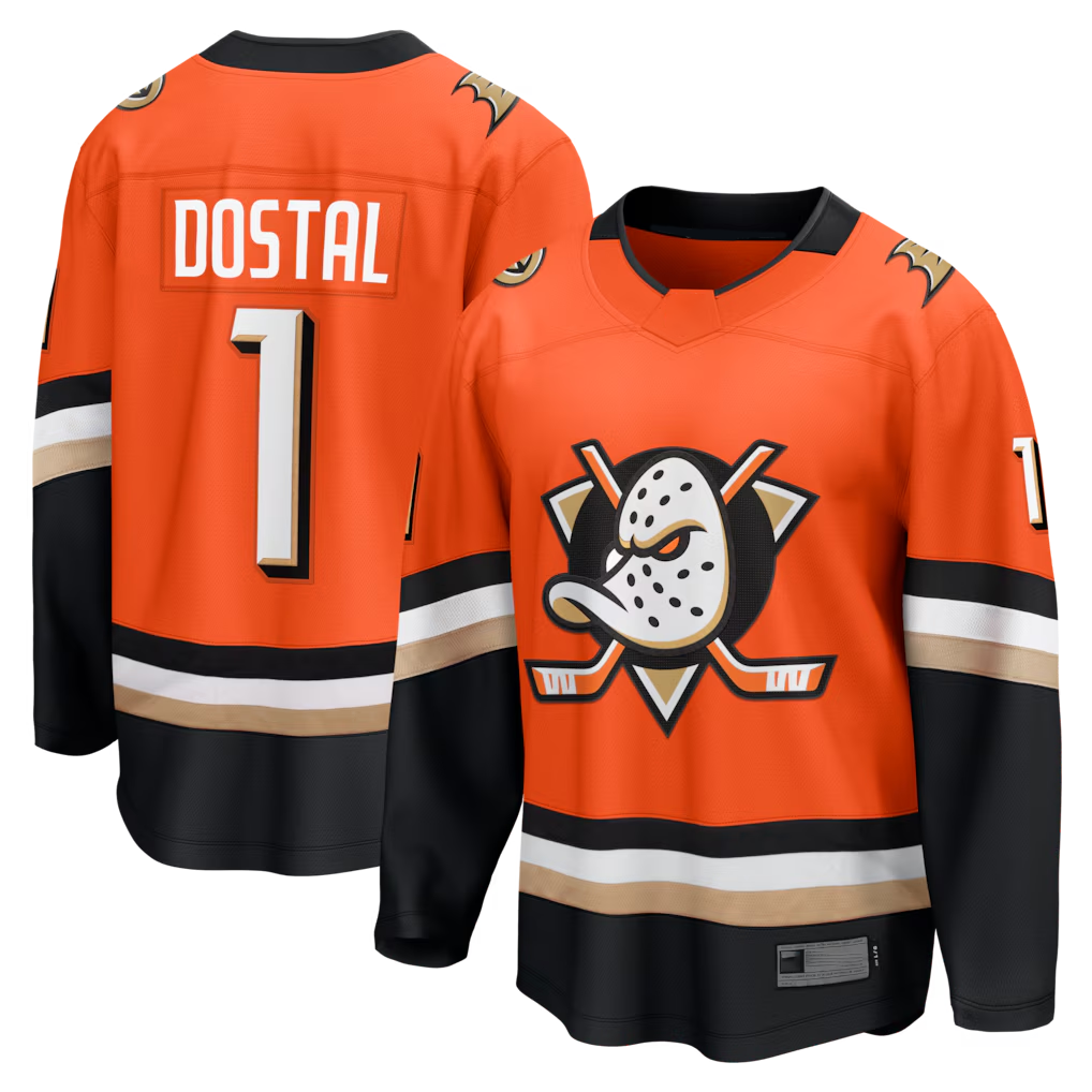 Kdoa A.Ducks #1 Lukas Dostal Orange Home Breakaway Jerseys