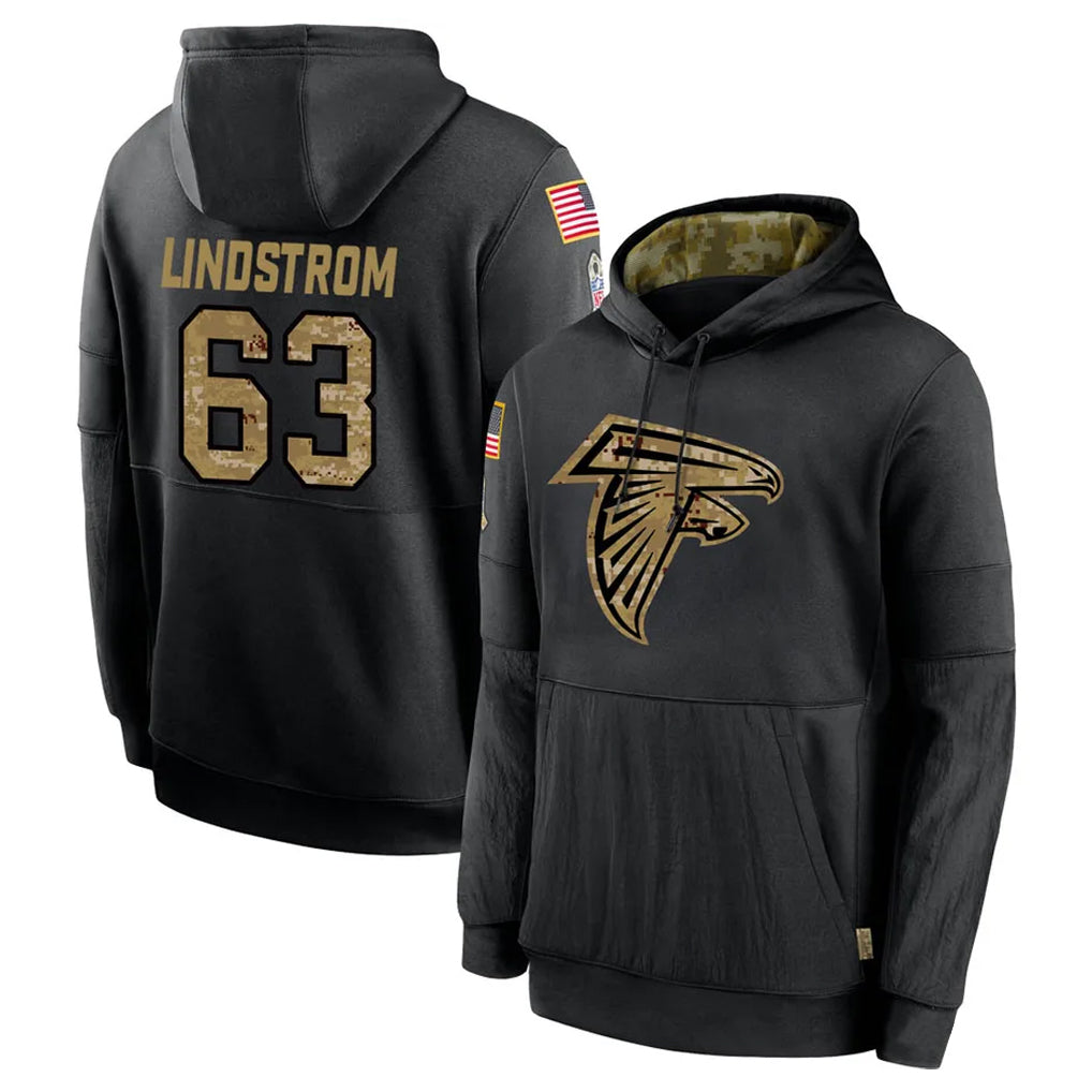 Kdoa A.Falcons #63 Chris Lindstrom Player Black Salute to Service Limited Black Hoodie Stitched Jerseys