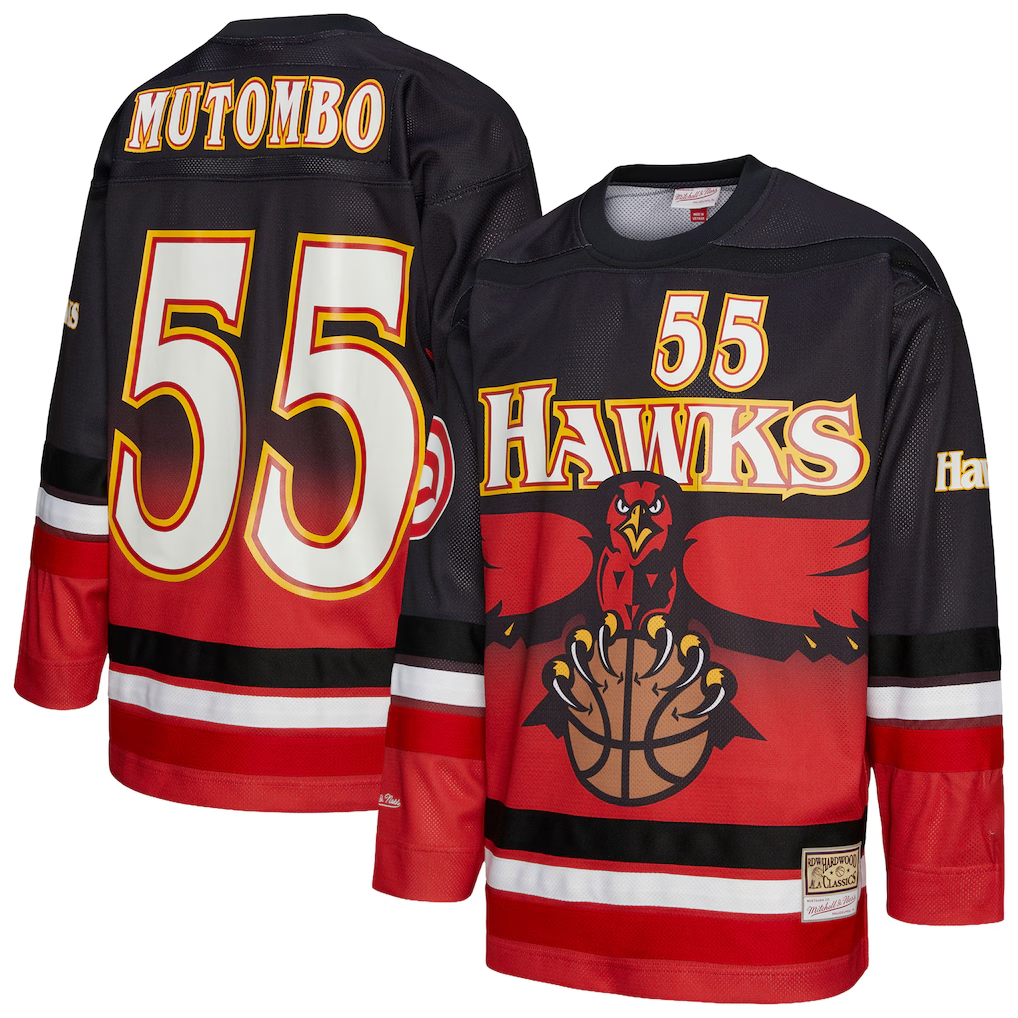 Kdoa A.Hawks #55 Dikembe Mutombo Mitchell & Ness Red Maxxed Out Fashion Hockey Jerseys