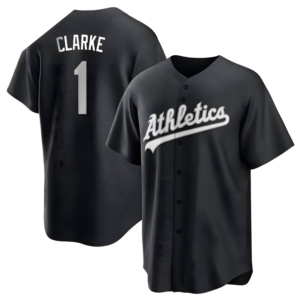 Kdoa Athletics #1 Denzel Clarke player Black&White Replica Stitched Jersey