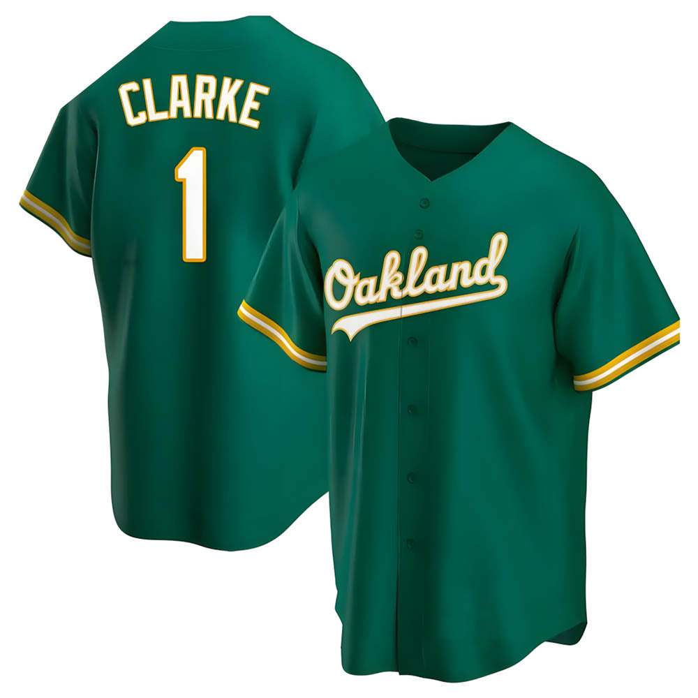 Kdoa Athletics #1 Denzel Clarke player Green Replica Kelly Alternate Stitched Jersey