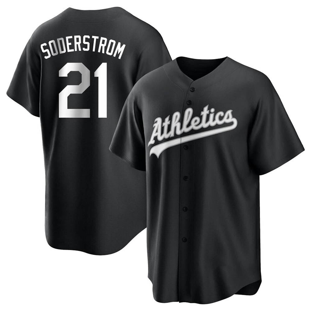 Kdoa Athletics #21 Tyler Soderstrom Player Black&White Replica Stitched Jersey