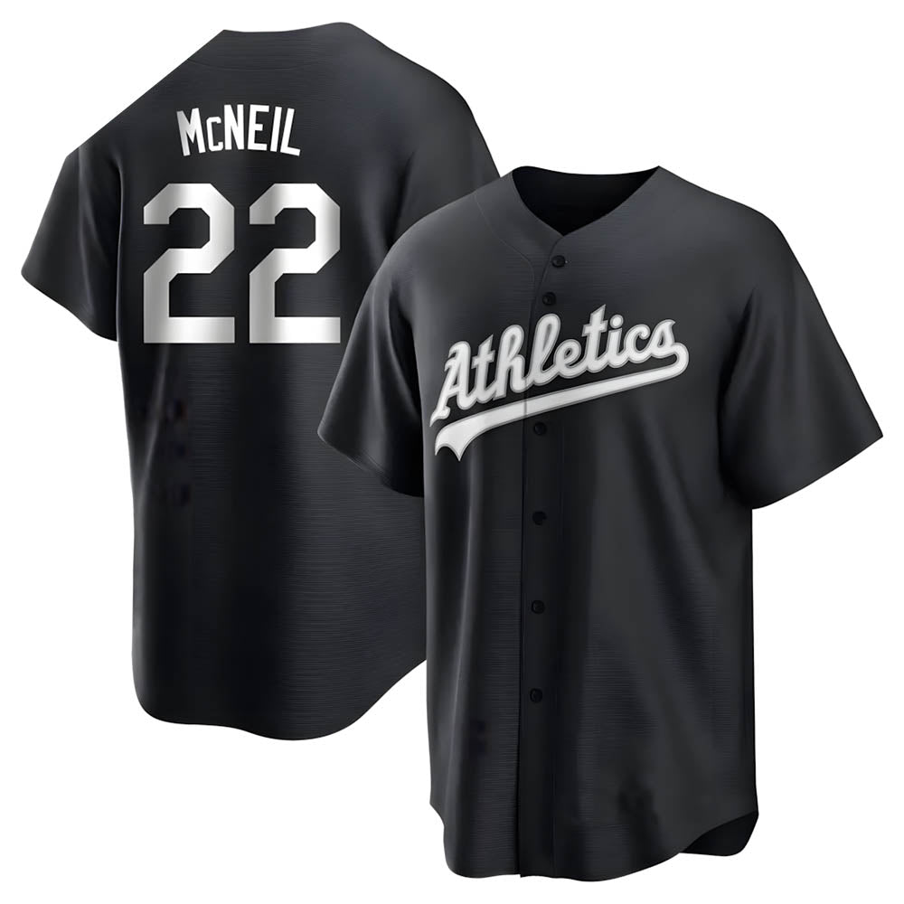 Kdoa Athletics #22 Jeff McNeil player Black&White Replica Stitched Jersey