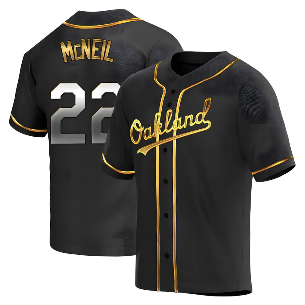 Kdoa Athletics #22 Jeff McNeil player Gold Replica Black en Alternate Stitched Jersey
