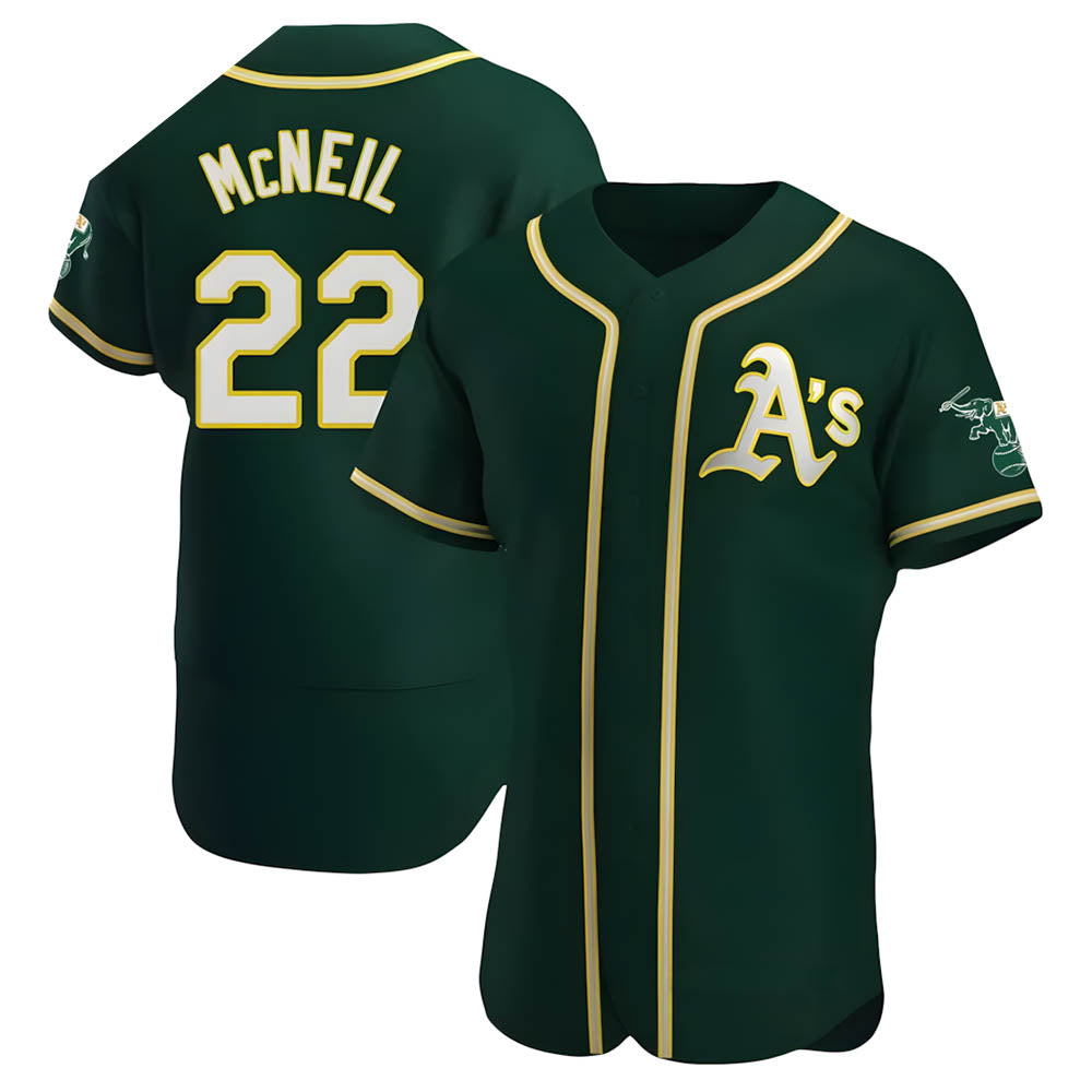 Kdoa Athletics #22 Jeff McNeil player Green Authentic Alternate Stitched Jersey