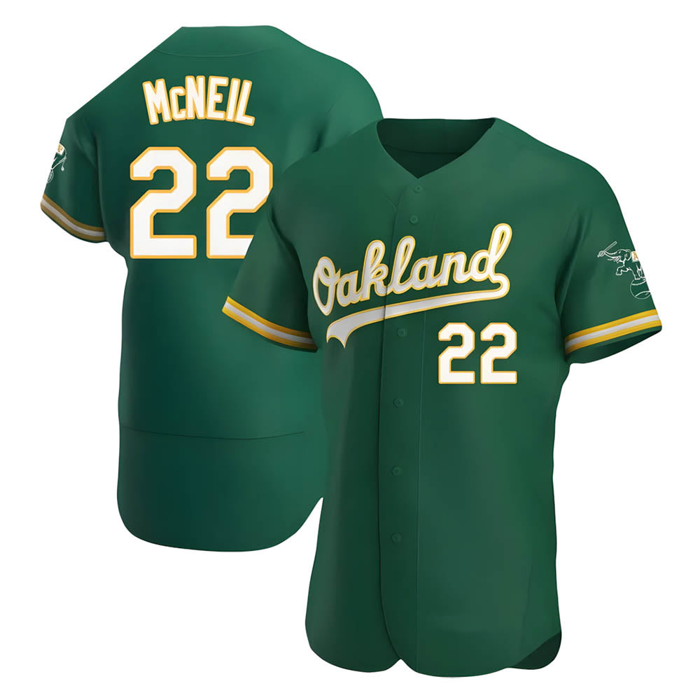 Kdoa Athletics #22 Jeff McNeil player Green Authentic Kelly Alternate Stitched Jersey