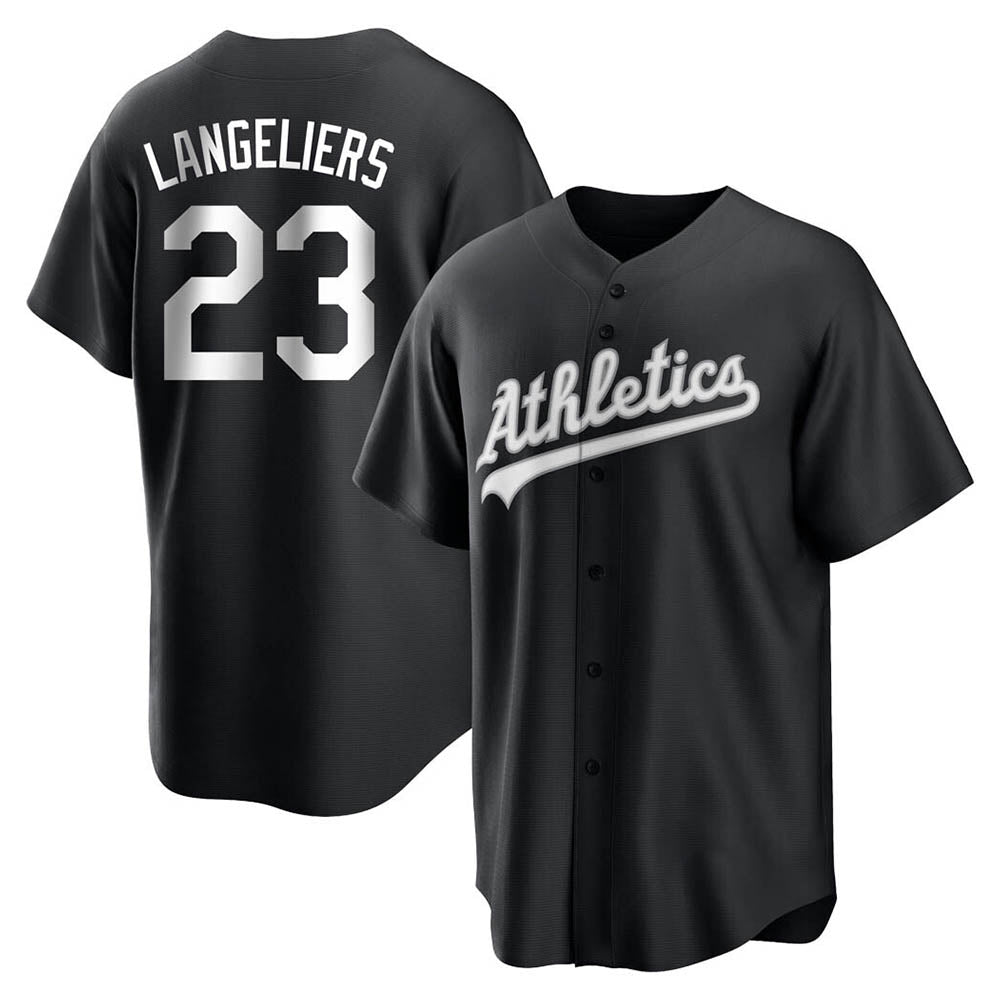 Kdoa Athletics #23 Shea Langeliers Player Black&White Replica Stitched Jerseys