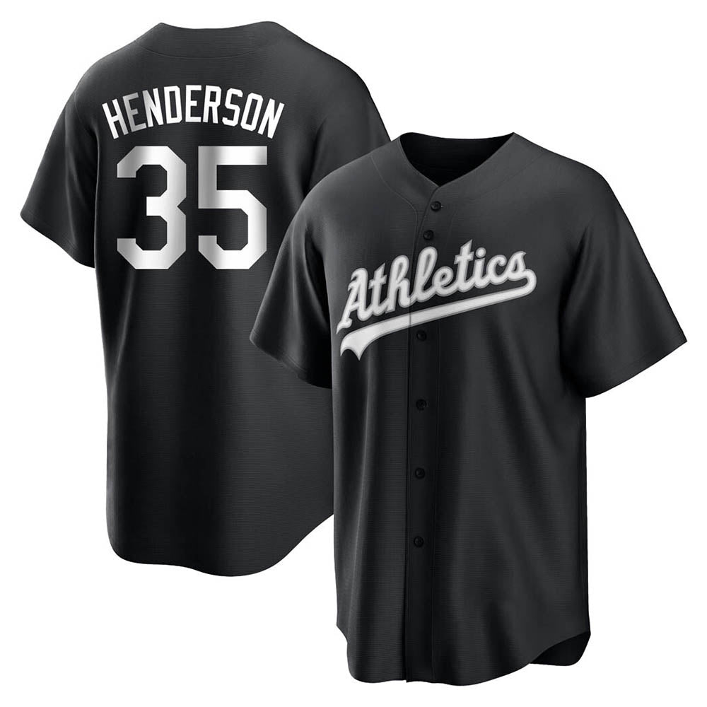 Kdoa Athletics #35 Rickey Henderson Player Black&White Replica Stitched Jersey