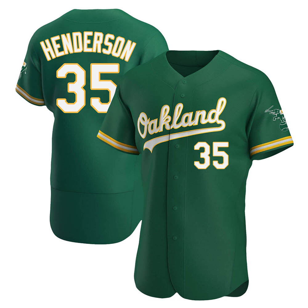 Kdoa Athletics #35 Rickey Henderson Player Green Authentic Kelly Alternate Stitched Jersey