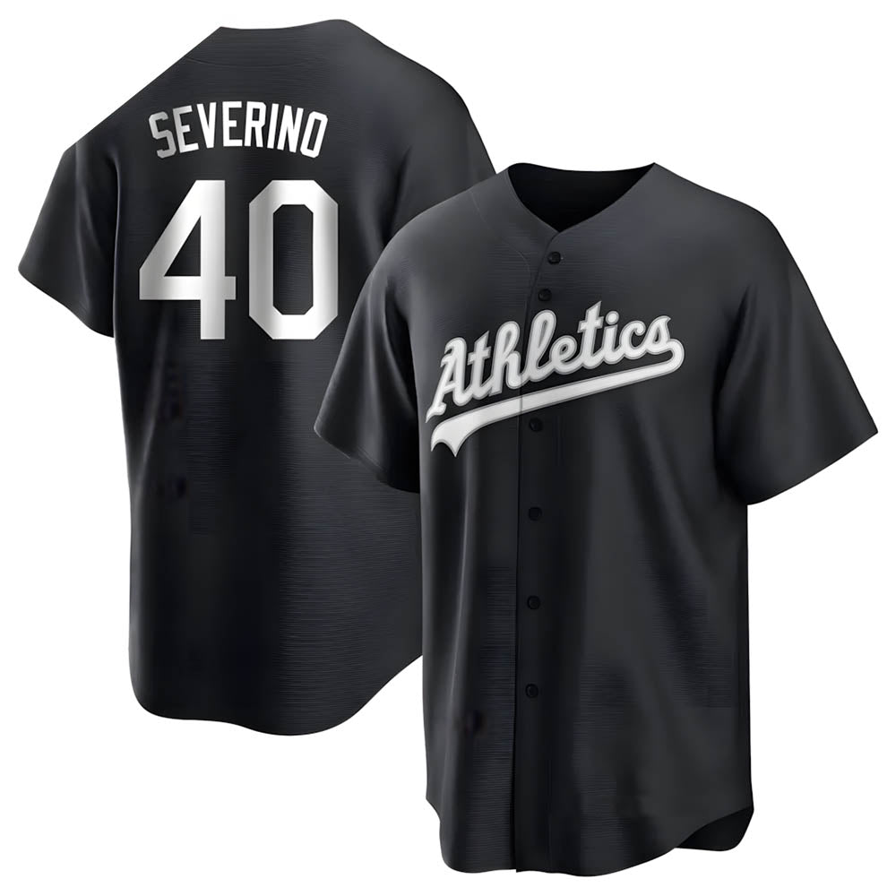 Kdoa Athletics #40 Luis Severino player Black&White Replica Stitched Jersey