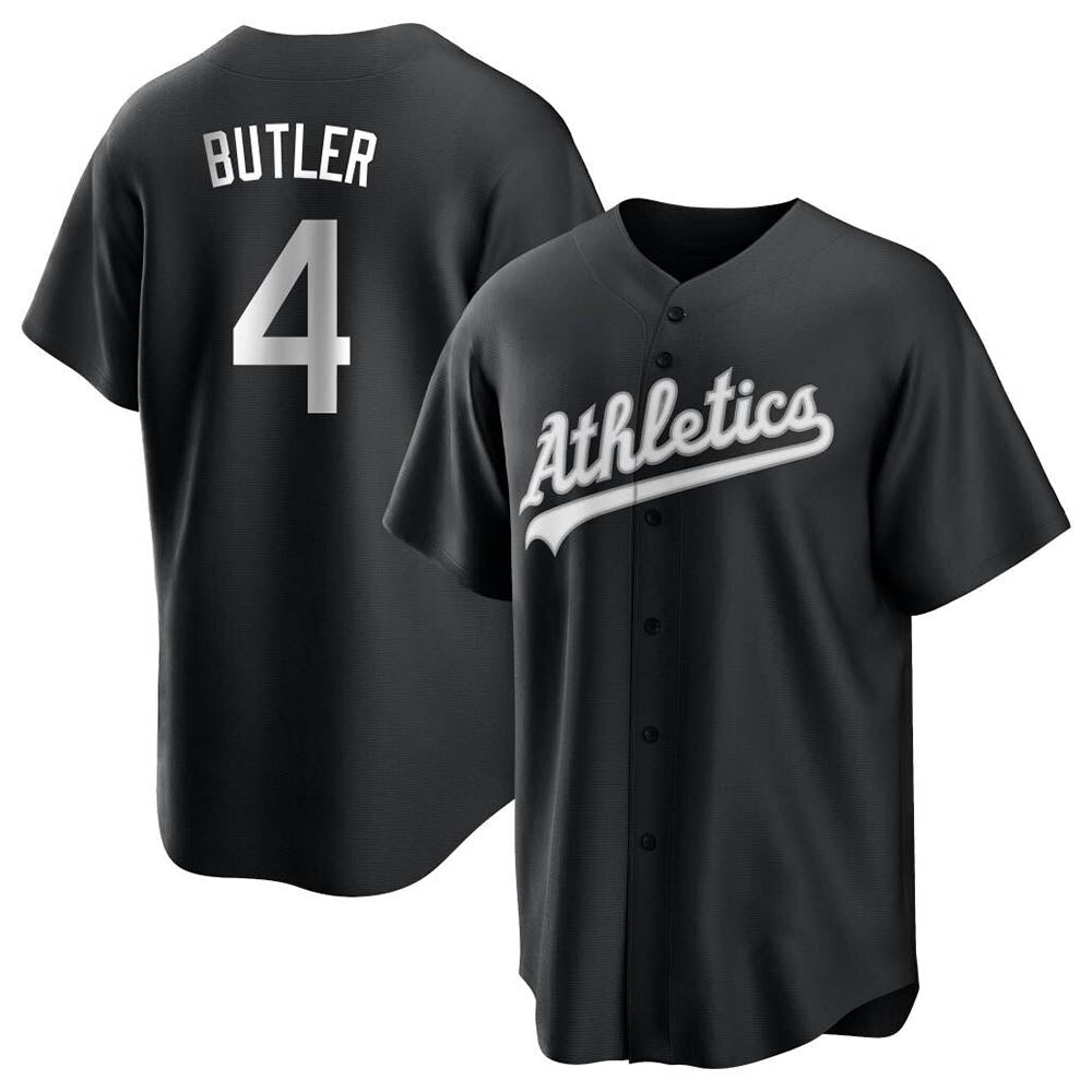Kdoa Athletics #4 Lawrence Butler player Black&White Replica Alternate Stitched Jersey