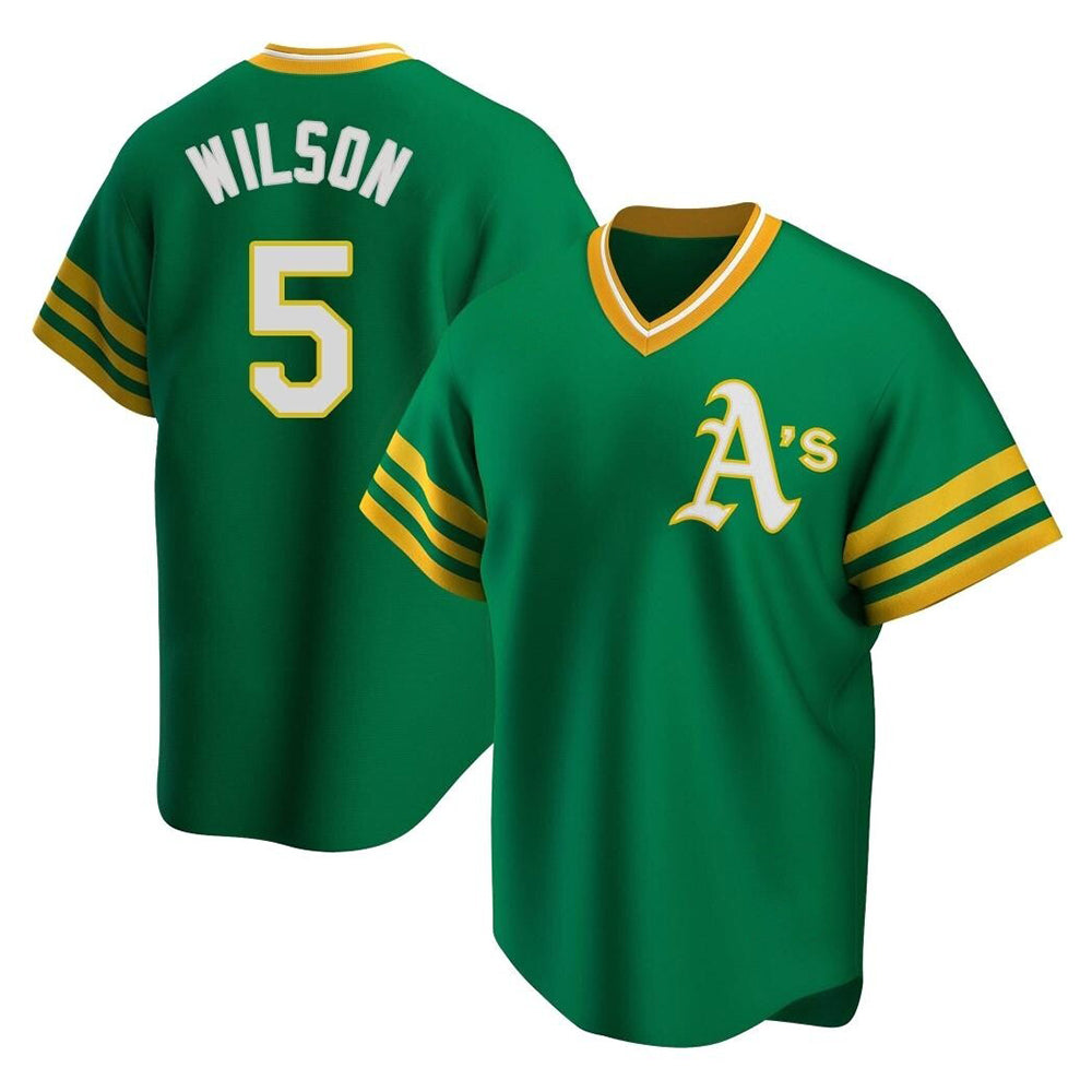 Kdoa Athletics #5 Jacob Wilson Green Replica Cooperstown Collection T shirt Stitched Jersey
