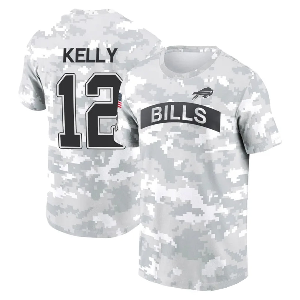 Kdoa B.Bills #12 Jim Kelly Player Arctic Camo Salute to Service T-Shirt Hoodies Stitched Jerseys